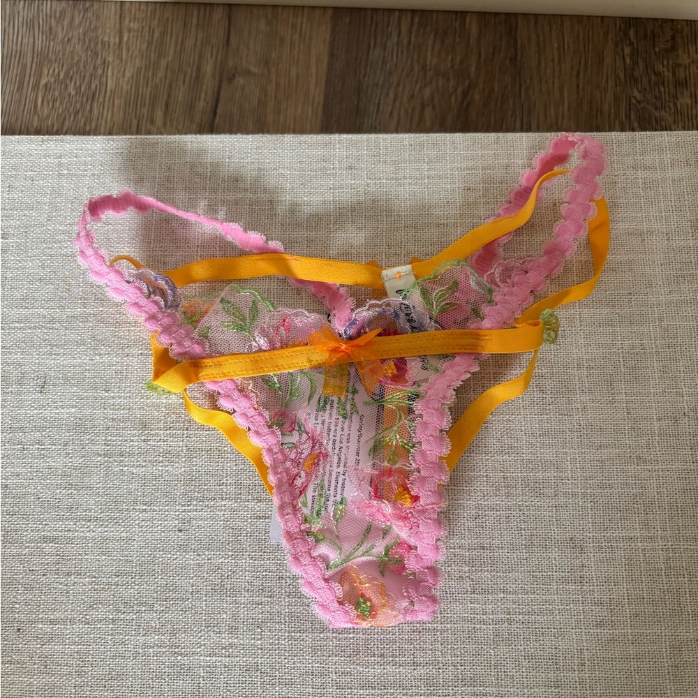 For Love And Lemons Pink and Yellow Lace Panty